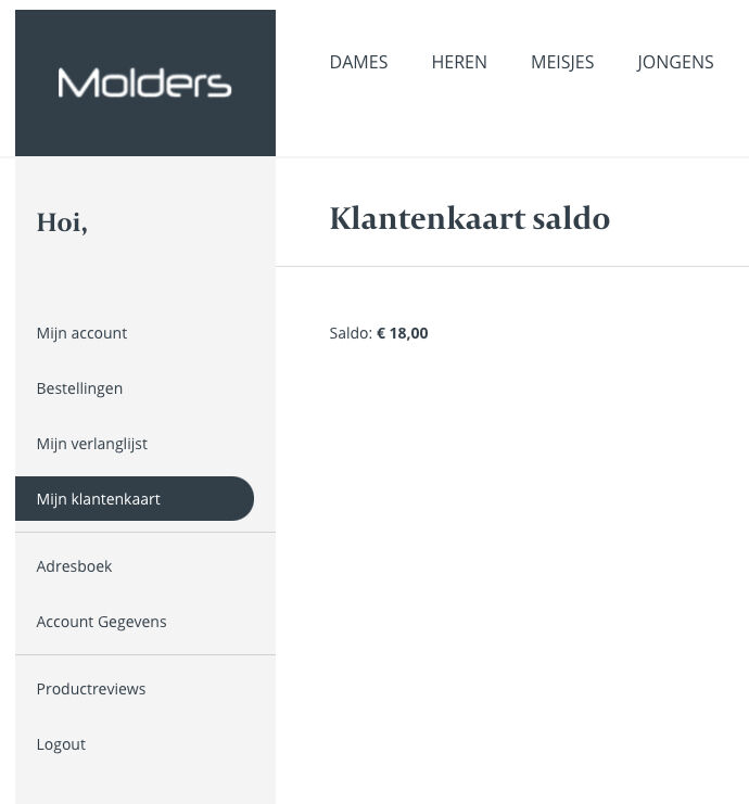Molders Mode webshop - Overzicht klantenkorting